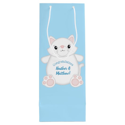 Kat Baby shower Kat blauw Wijn Cadeautas (Achterkant)