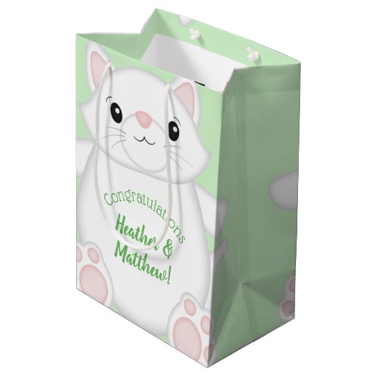 Kat Baby shower Kat Groen Medium Cadeauzakje (Achterkant Gekanteld)