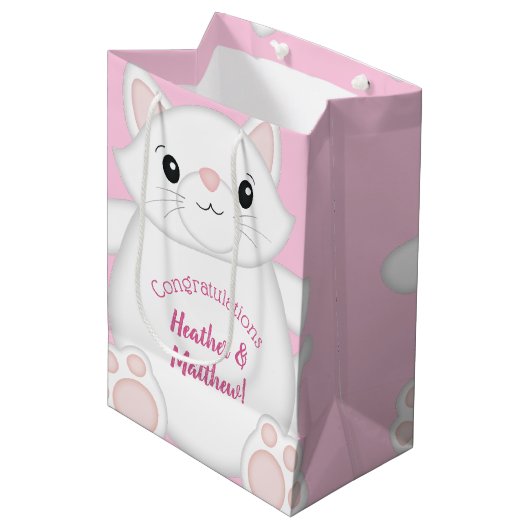 Kat Baby shower Kat Roze Medium Cadeauzakje (Voorkant Gekanteld)