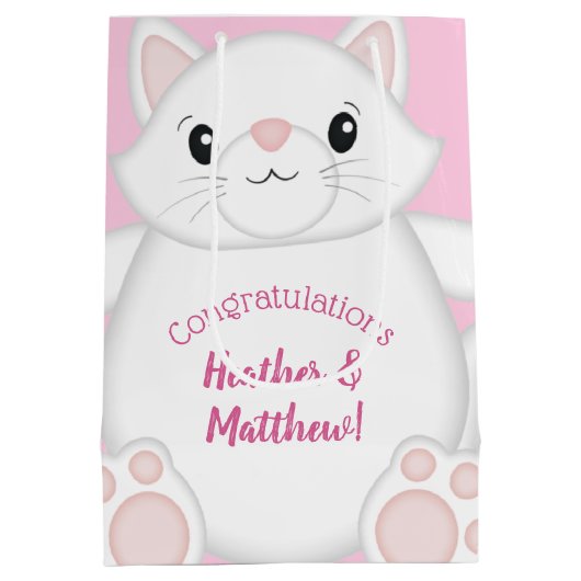 Kat Baby shower Kat Roze Medium Cadeauzakje (Achterkant)