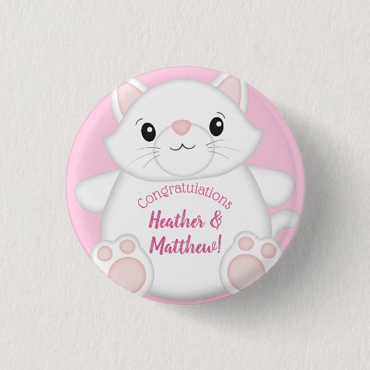 Kat Baby shower Kat Roze Ronde Button 3,2 Cm (Voorkant)