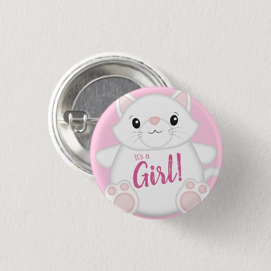 Kat Baby shower Kat Roze Ronde Button 3,2 Cm (Voorkant /achterkant)