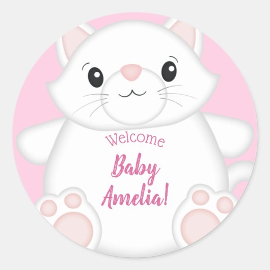 Kat Baby shower Kat Roze Ronde Sticker (Voorkant)