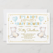 Kat Baby shower Kitten Cat Lover Blue Gold Kaart (Voorkant)