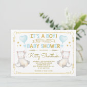 Kat Baby shower Kitten Cat Lover Blue Gold Kaart (Staand voorkant)
