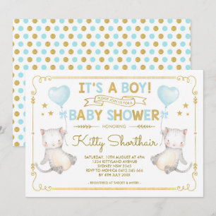 Kat Baby shower Kitten Cat Lover Blue Gold Kaart