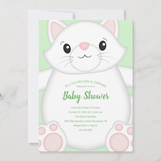 Kat Baby Shower Kitty Groen Kaart (Voorkant)