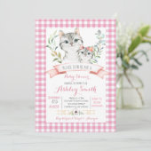 Kat baby shower nodigt roze meisje uit kaart (Staand voorkant)