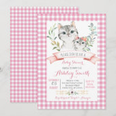 Kat baby shower nodigt roze meisje uit kaart (Voorkant / Achterkant)