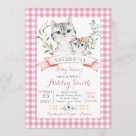 Kat baby shower nodigt roze meisje uit kaart