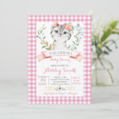 Kat baby shower nodigt roze meisje uit kaart (Staand voorkant)