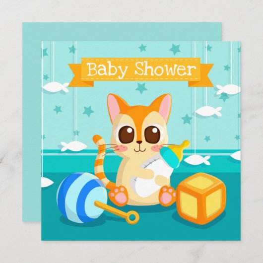 Kat Baby shower Uitnodiging (Voorkant / Achterkant)