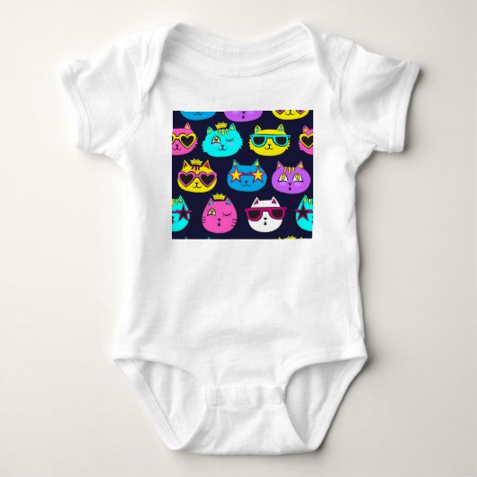 Kat badges, pop art textiel romper (Voorkant)