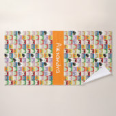 Kat badhanddoek aangepaste naam kleurrijk leuk (Badhanddoek)