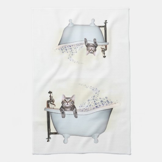 Kat badtijd theedoek (Verticaal)