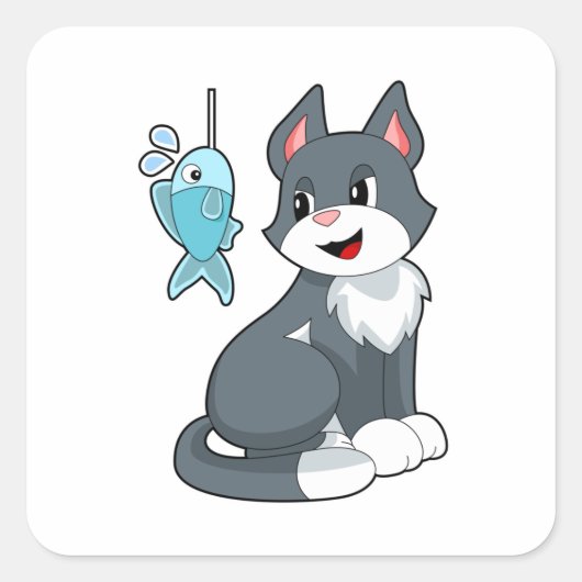 Kat Bait Fish Vierkante Sticker (Voorkant)