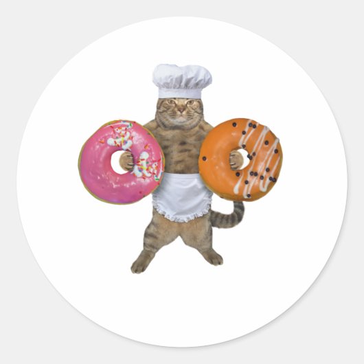 Kat bakker buigt zijn donuts ronde sticker (Voorkant)