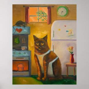 Kat bakt muffin in cottage keuken muur kunst poster