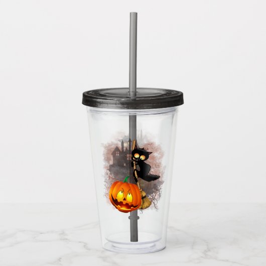 Kat Bang Door Pompoen Fun Halloween Karakter Acryl Drinkbeker (Voorkant)