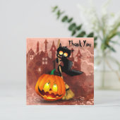 Kat Bang Door Pompoen Fun Halloween Karakter Bedankkaart (Staand voorkant)