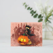 Kat Bang Door Pompoen Fun Halloween Karakter Briefkaart (Staand voorkant)
