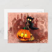Kat Bang Door Pompoen Fun Halloween Karakter Briefkaart (Voorkant / Achterkant)