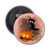 Kat Bang Door Pompoen Fun Halloween Karakter Button Flesopener (Voorkant)