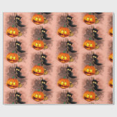 Kat Bang Door Pompoen Fun Halloween Karakter Cadeaupapier (Vlak)