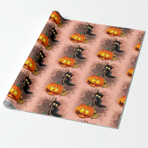 Kat Bang Door Pompoen Fun Halloween Karakter Cadeaupapier