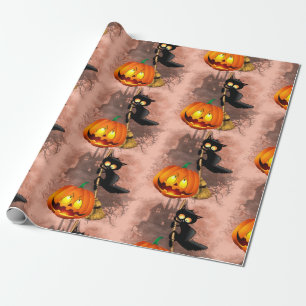 Kat Bang Door Pompoen Fun Halloween Karakter Cadeaupapier