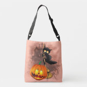 Kat Bang Door Pompoen Fun Halloween Karakter Crossbody Tas (Achterkant)