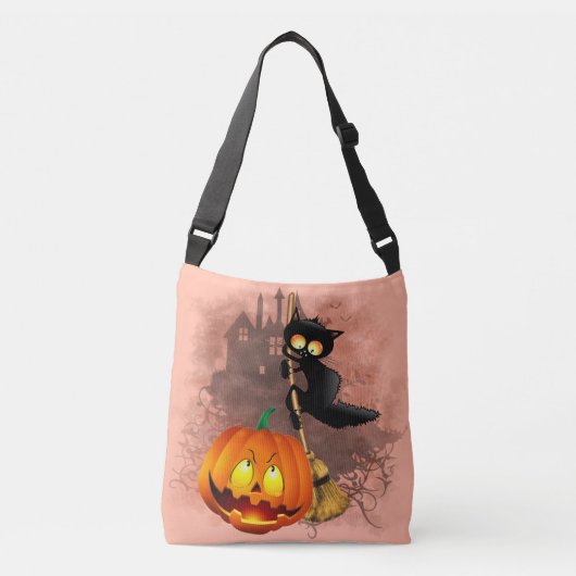 Kat Bang Door Pompoen Fun Halloween Karakter Crossbody Tas (Voorkant)
