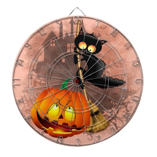 Kat Bang Door Pompoen Fun Halloween Karakter Dartbord (Voorkant)