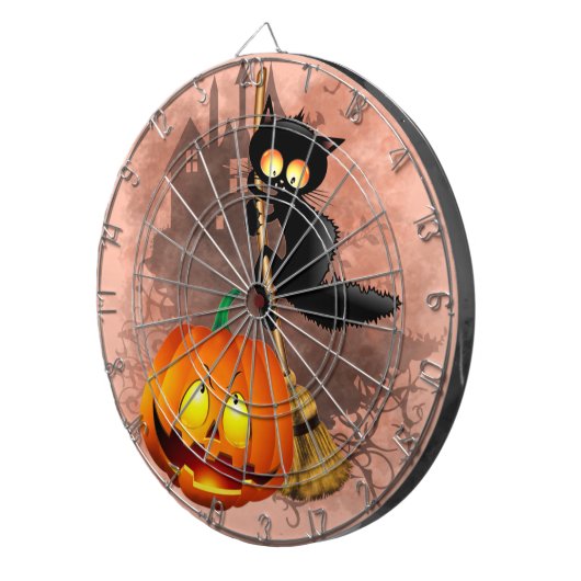 Kat Bang Door Pompoen Fun Halloween Karakter Dartbord (Voorkant Rechts)