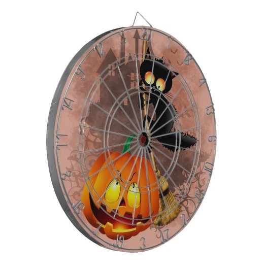 Kat Bang Door Pompoen Fun Halloween Karakter Dartbord (Voorkant Links)