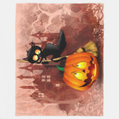 Kat Bang Door Pompoen Fun Halloween Karakter Fleece Deken (Voorkant)