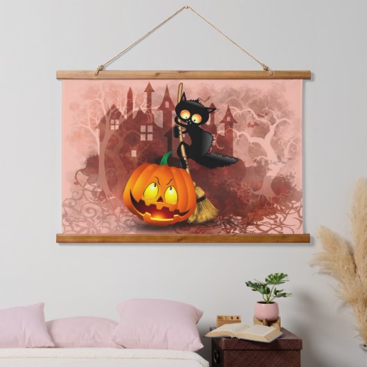 Kat Bang Door Pompoen Fun Halloween Karakter Hangend Wandkleed (Slaapkamer)