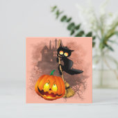 Kat Bang Door Pompoen Fun Halloween Karakter Kaart (Staand voorkant)