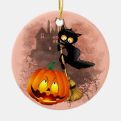 Kat Bang Door Pompoen Fun Halloween Karakter Keramisch Ornament (Voorkant)