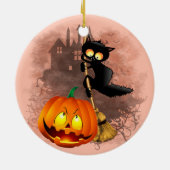 Kat Bang Door Pompoen Fun Halloween Karakter Keramisch Ornament (Achterkant)
