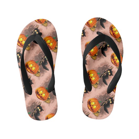 Kat Bang Door Pompoen Fun Halloween Karakter Kinder Teenslippers (Voetbed)