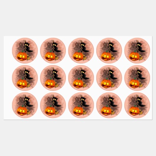Kat Bang Door Pompoen Fun Halloween Karakter Labels (Vel)