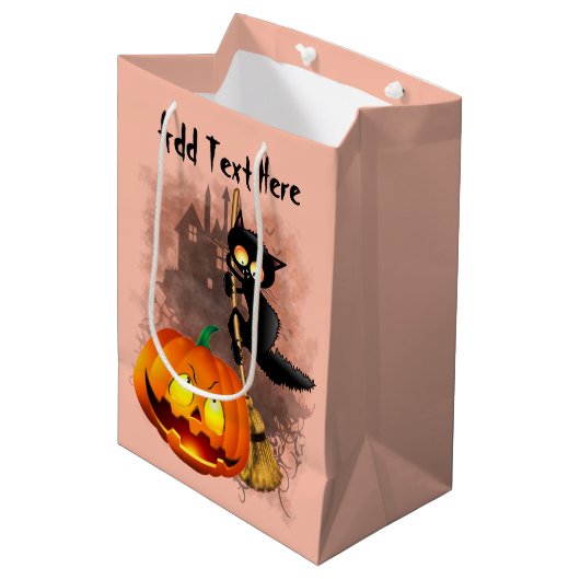 Kat Bang Door Pompoen Fun Halloween Karakter Medium Cadeauzakje (Voorkant Gekanteld)