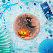 Kat Bang Door Pompoen Fun Halloween Karakter Papieren Bordje (Feest)