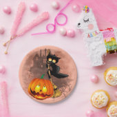 Kat Bang Door Pompoen Fun Halloween Karakter Papieren Bordje (Feest)