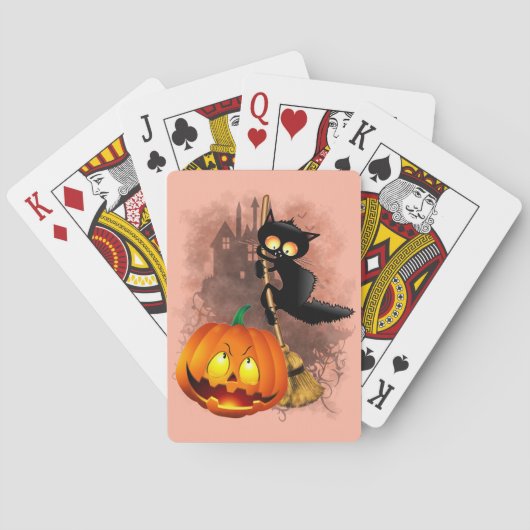 Kat Bang Door Pompoen Fun Halloween Karakter Pokerkaarten (Achterkant)