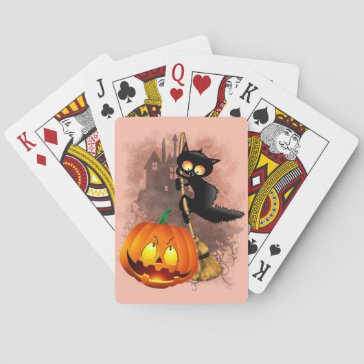 Kat Bang Door Pompoen Fun Halloween Karakter Pokerkaarten (Achterkant)