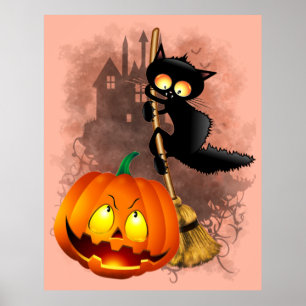 Kat Bang Door Pompoen Fun Halloween Karakter Poster