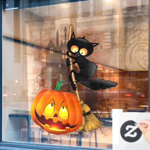 Kat Bang Door Pompoen Fun Halloween Karakter Raamsticker
