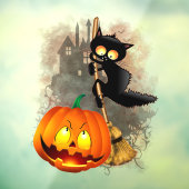 Kat Bang Door Pompoen Fun Halloween Karakter Raamsticker (Vel 3)